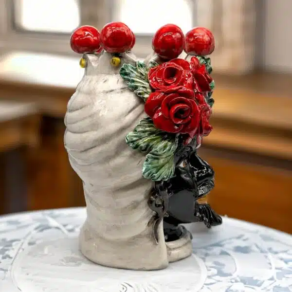 Testa di Moro h 30 cm uomo Rose Rosse in Ceramica