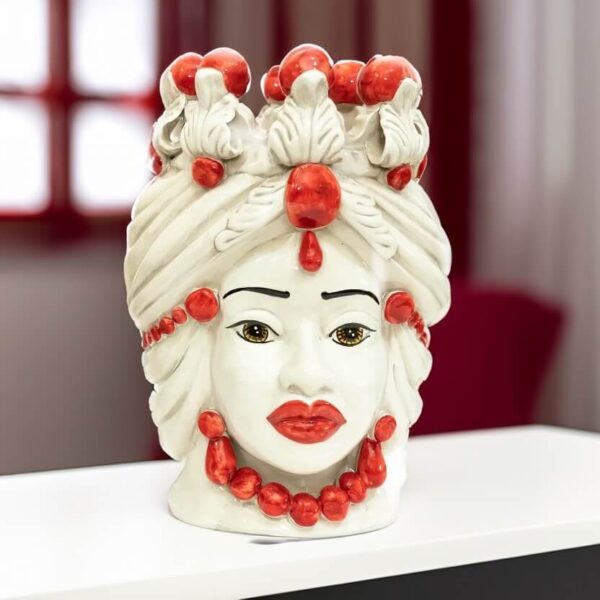 Testa di moro h 30 cm donna decoro rosso in ceramica